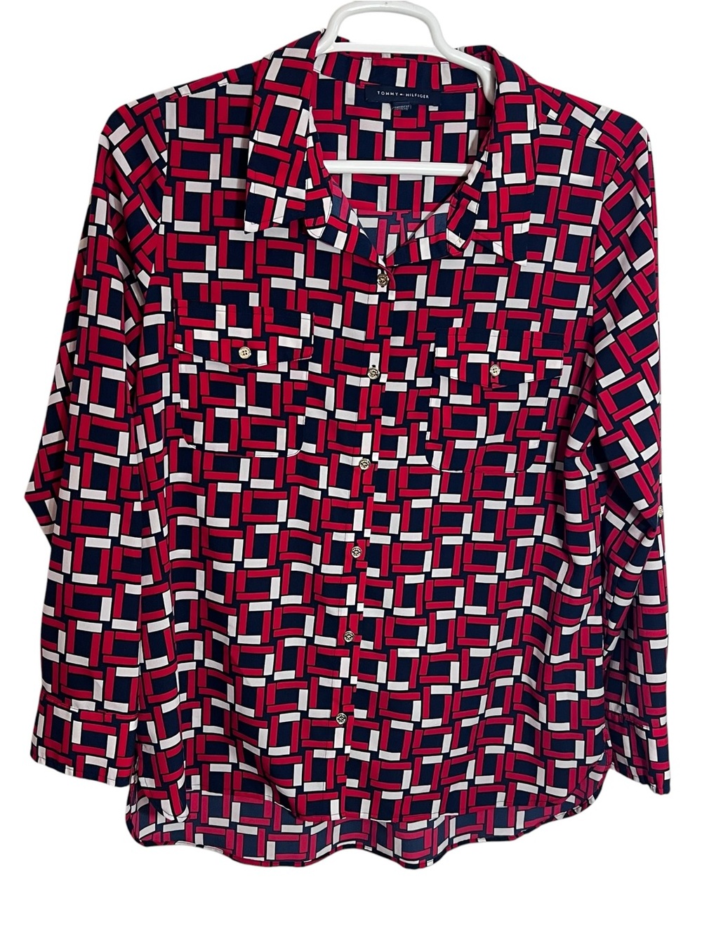 Tommy Hilfiger Button Up Blouse Top Womens Size XL Armpit Measurement 23”